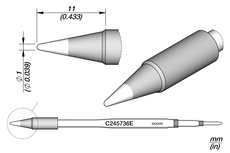 Жало паяльное круглое с усиленным железным слоем для T245, серия - JBC C245-736E