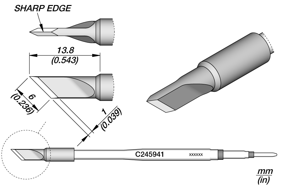 Жало ножевидное 6x0,1 мм серии C245 - JBC C245-941