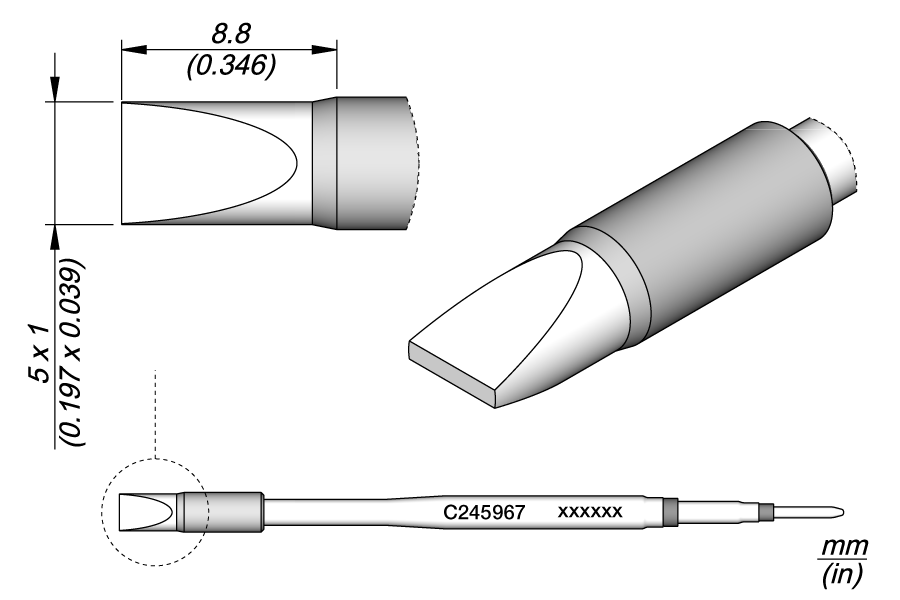Жало паяльное долотообразное 6,6 x 1,8 мм для T245 - JBC C245-967