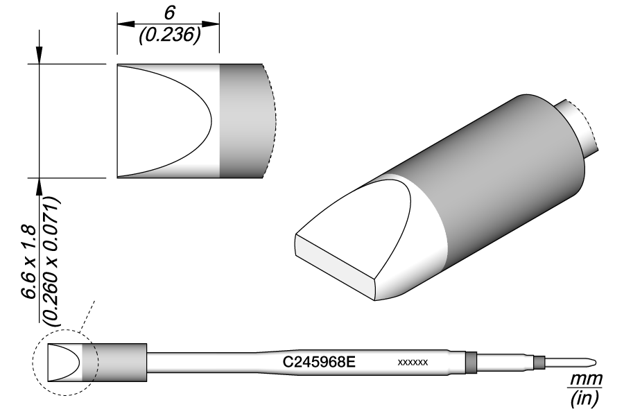 Жало паяльное долотообразное 6,6 x 1,8 мм усиленное C245E - JBC C245-968E