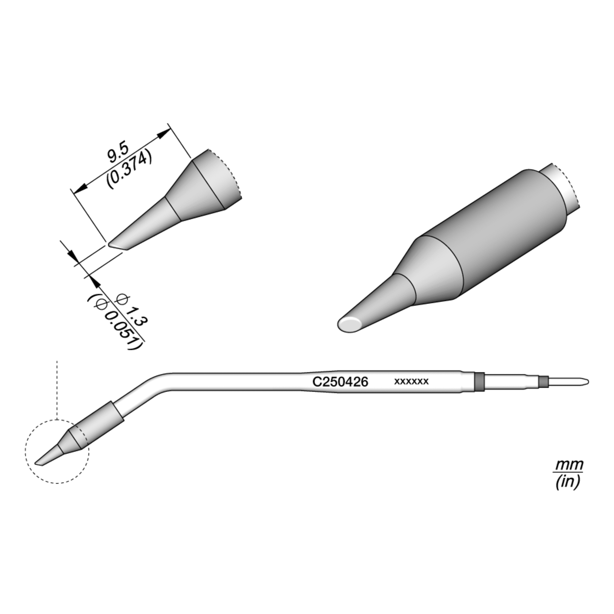 Жало C250-426 скошенное гнутое для AL250 и AP250 - JBC C250-426