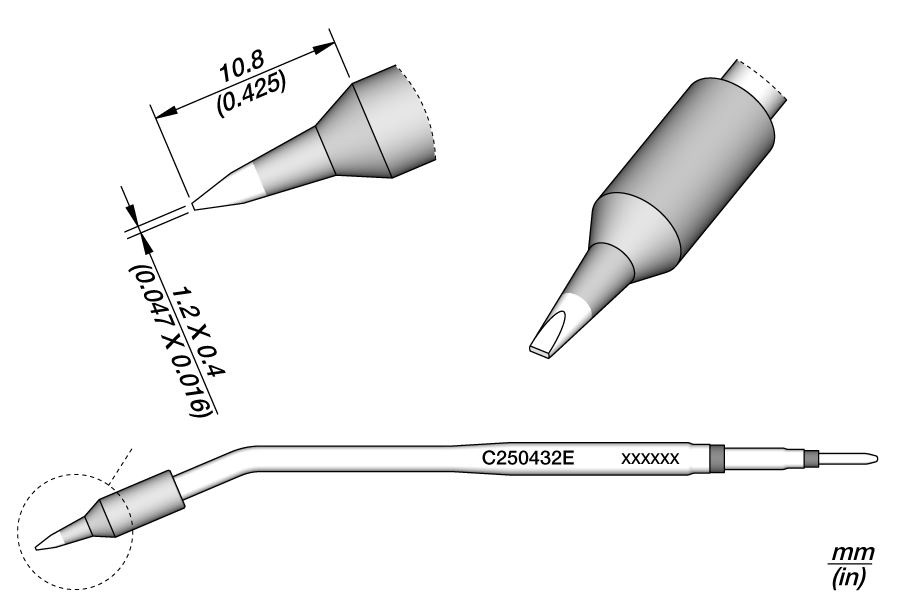 Картридж-наконечник Chisel 1,2×0,4 мм (удлинённый) для AP250 - JBC C250-432E