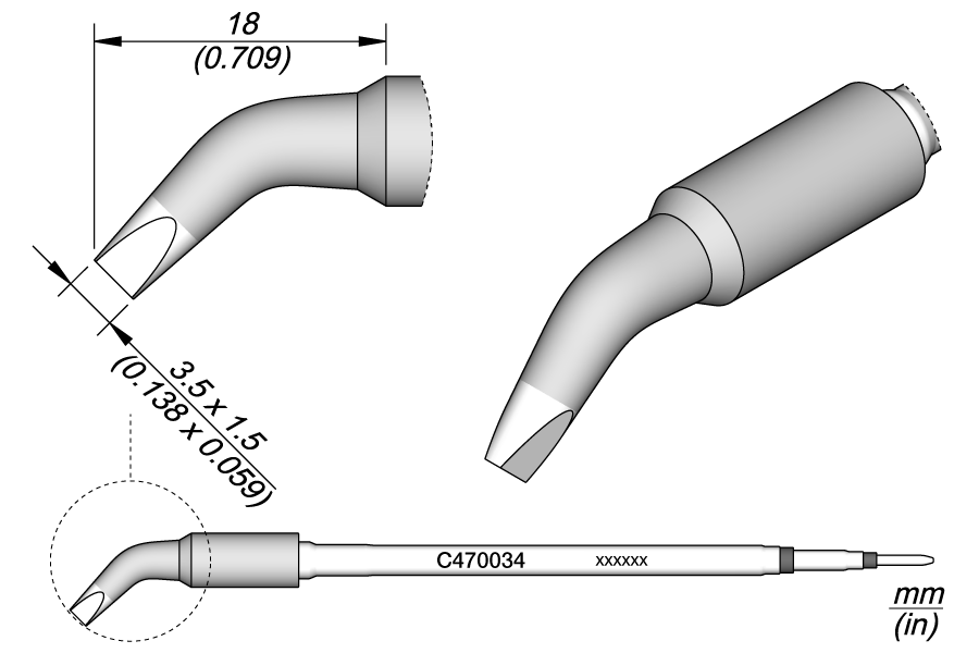 Наконечник JBC C470-034 клиновидный 3,5 х 1,5 мм (изогнутый)