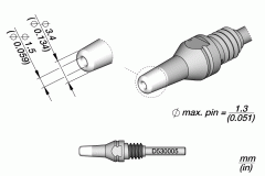 Наконечник Ø3,4 мм / Ø1,5 мм, макс. вывод Ø1,3 мм для вакуумного паяльника DT530 — JBC JBC D530-005