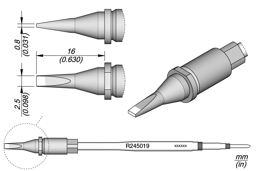 Жало R245 клиновидное 2,5x0,8 мм для автопайки TR245 - JBC R245-019