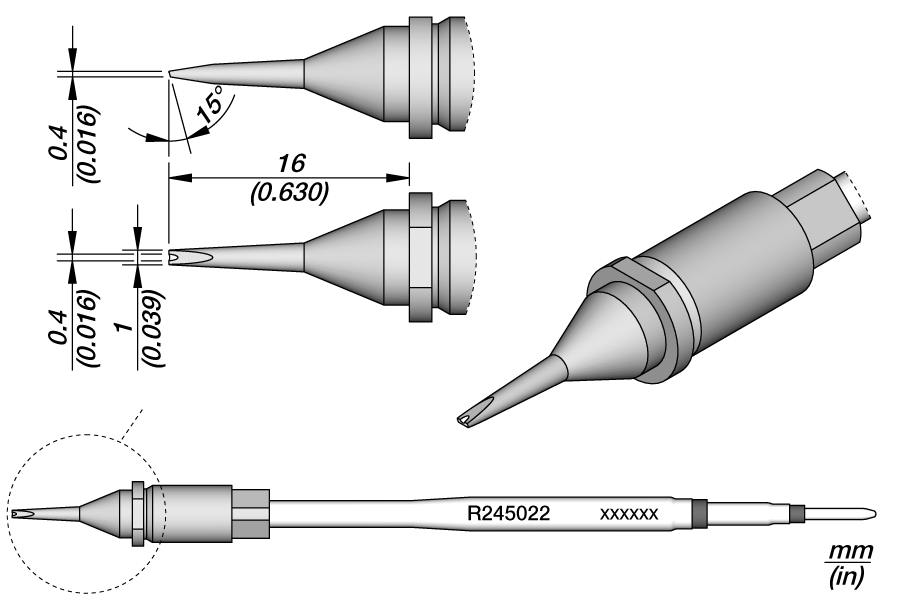 Жало R245 клин с канавкой 1x0,4 мм для автопайки TR245 - JBC R245-022