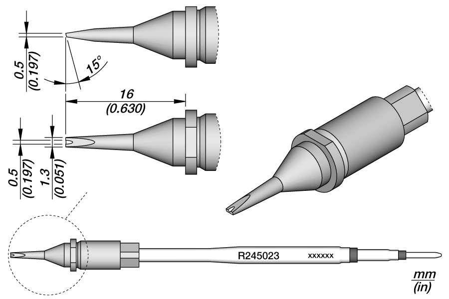 Жало паяльное R245 клиновидное с пазом 1,3x0,5 мм для автопайки - JBC R245-023