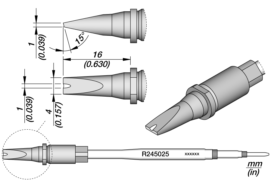 Жало R245 клин с канавкой 4x1 мм со встроенным нагревом - JBC R245-025