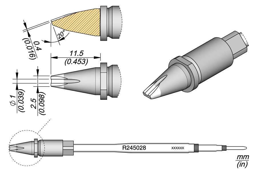 Жало паяльное R245 Pin-Connector круглое Ø 1 мм 20° - JBC R245-028