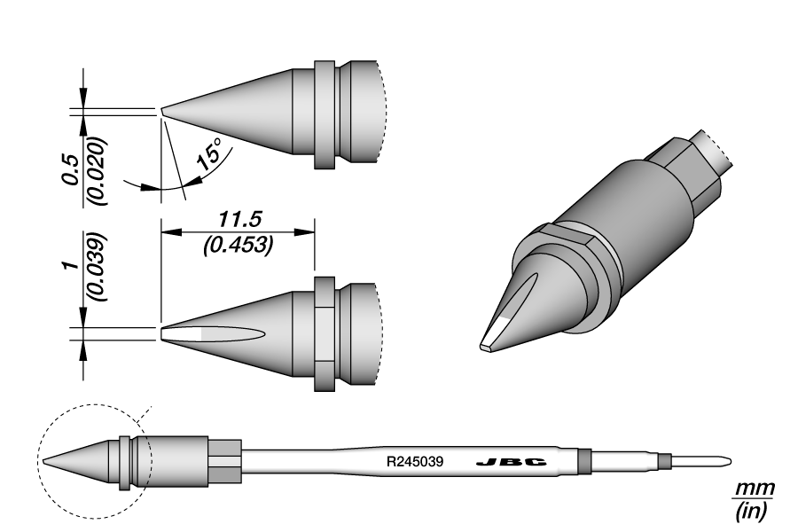 Картридж-наконечник лопатка 1,0 × 0,5 мм для роботизированных систем — JBC R245-039