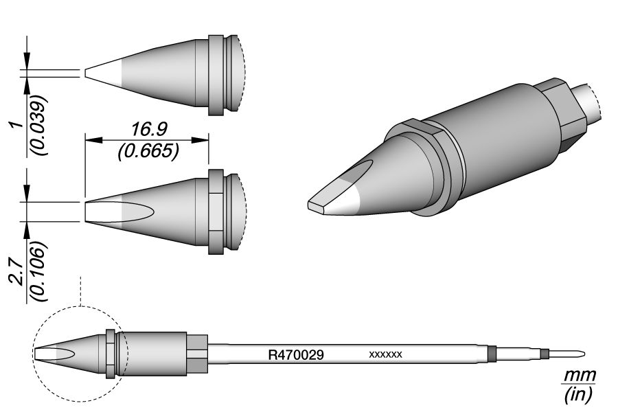 Жало паяльное R470 клиновидное 2,7×1 мм для робота - JBC R470-029