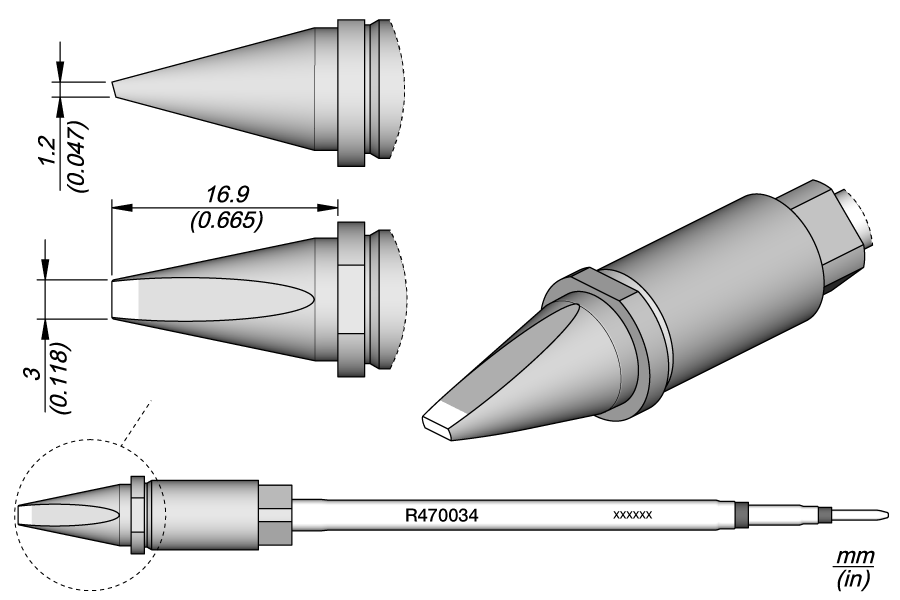 Жало паяльное долотообразное 3 x 1,2 мм для TR470/TRA470 - JBC R470-034
