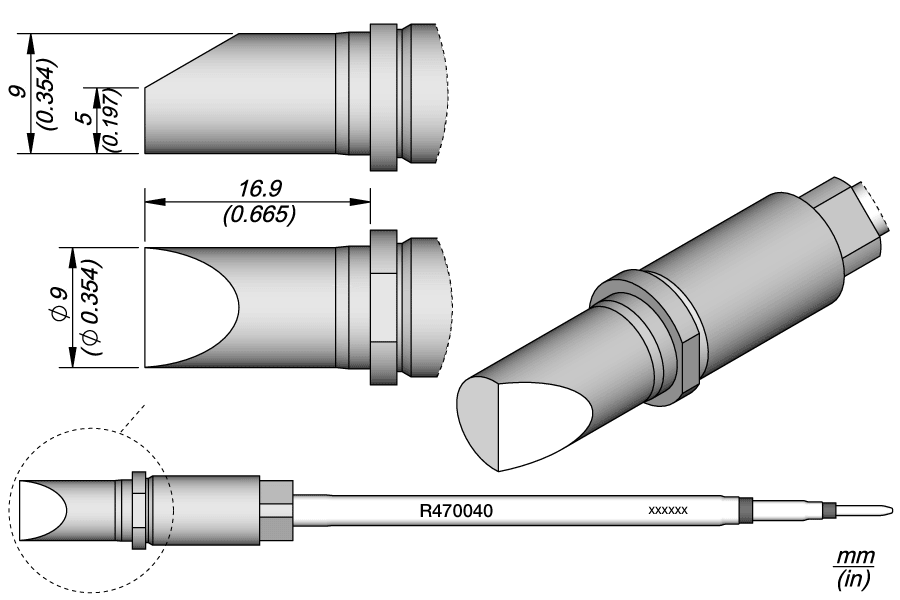 Жало паяльное со скосом Ø 9 мм для TR470/TRA470 - JBC R470-040