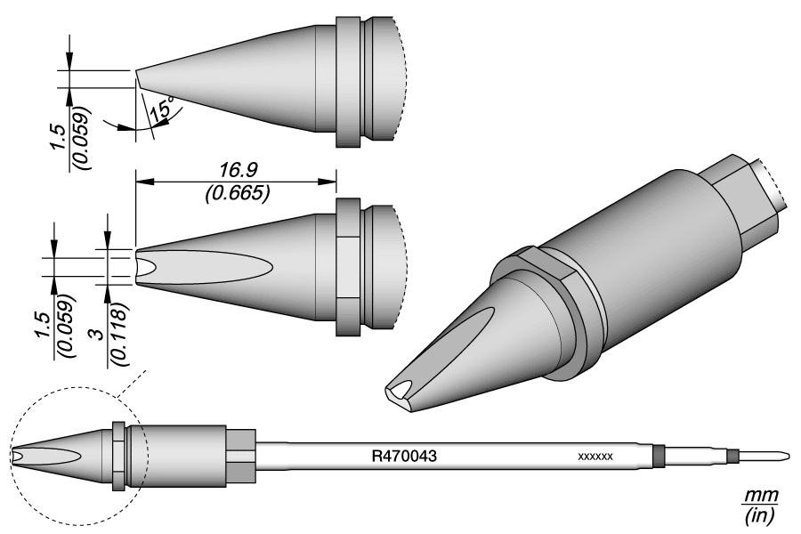 Картридж-наконечник Grooved Chisel 3×1.5 для TR470 — JBC R470-043