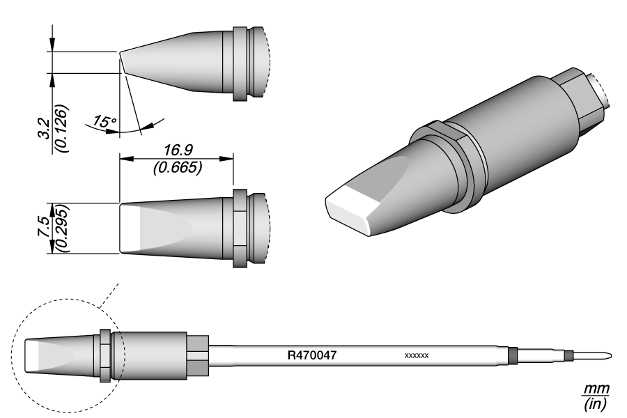 Жало паяльное долотообразное со скосом для TR470/TRA470 - JBC R470-047