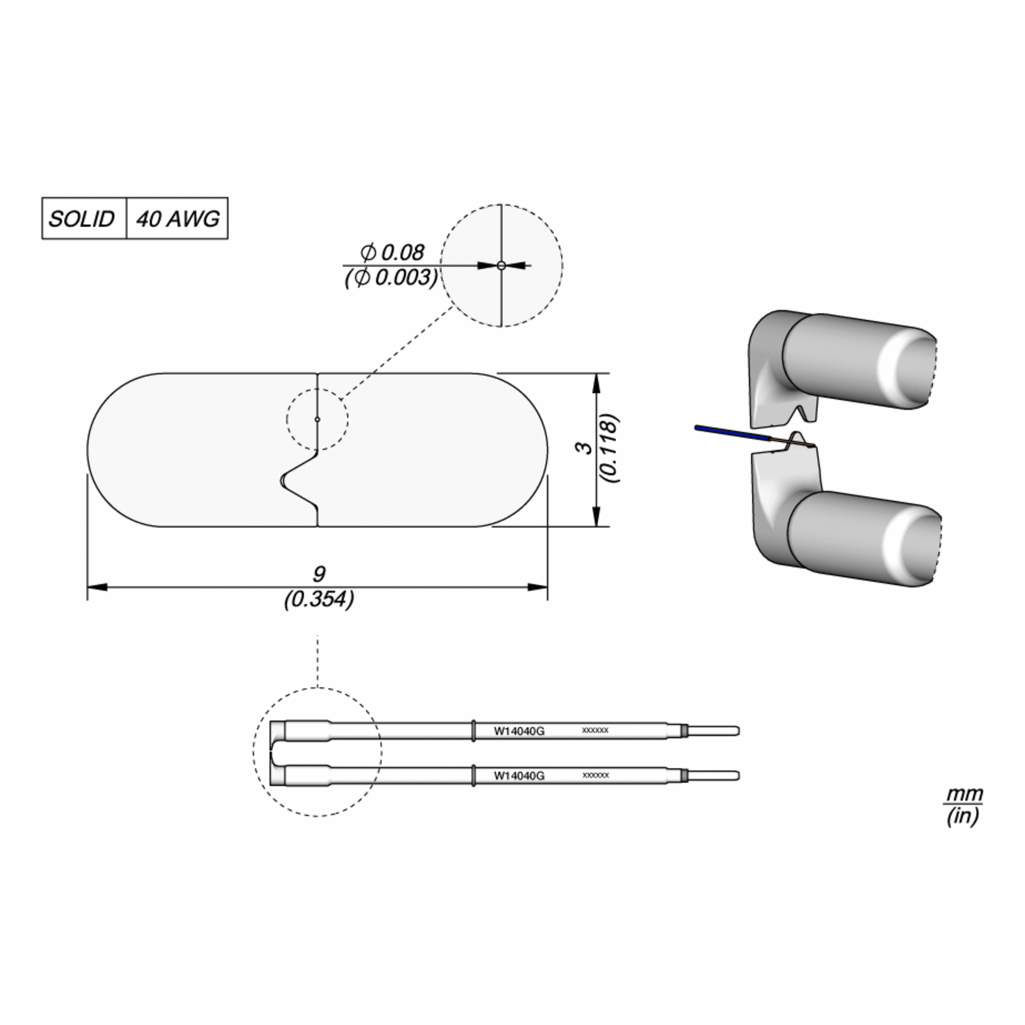Жало для зачистки 40 AWG, 3 мм серии W140 для высокотемпературных проводов - JBC W140-40G