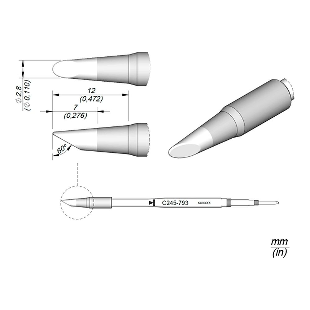 Наконечник JBC C245-793 скошенный 2,8 мм (высокая теплопередача)