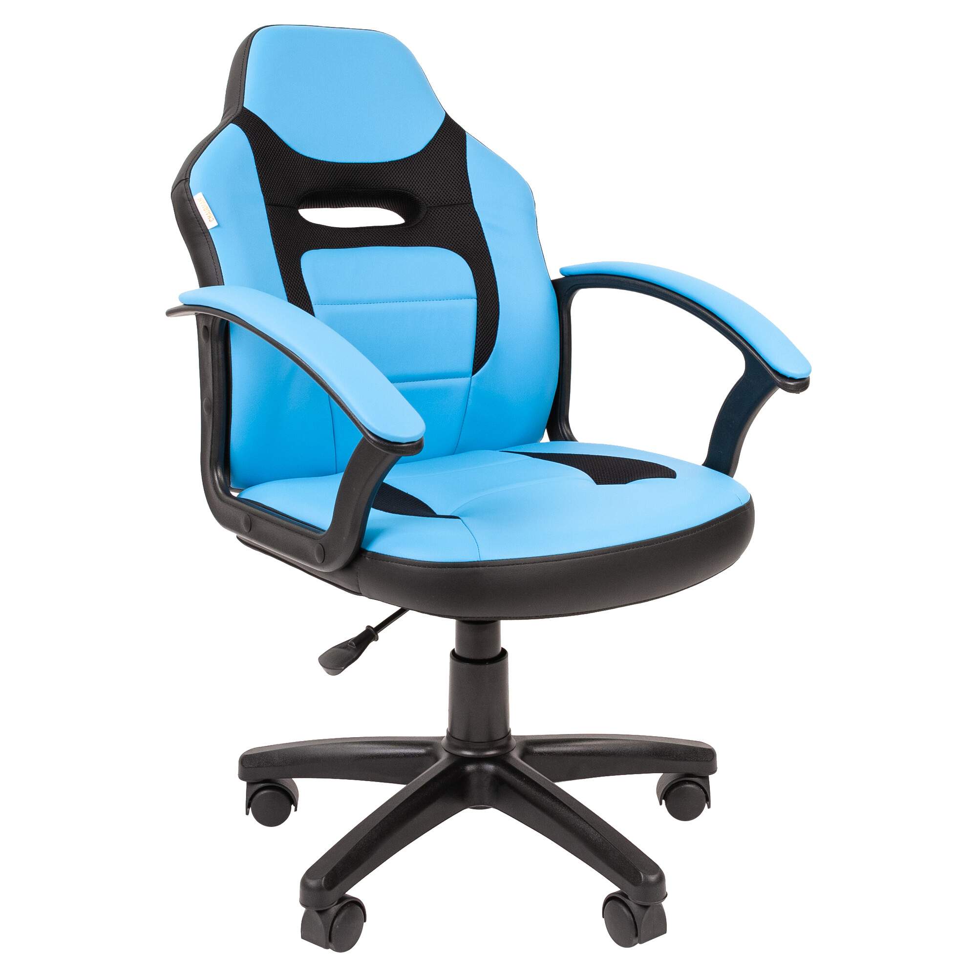 Кресло CHAIRMAN Kids 110 черный пластик, экокожа/ ткань TW, черно-голубой